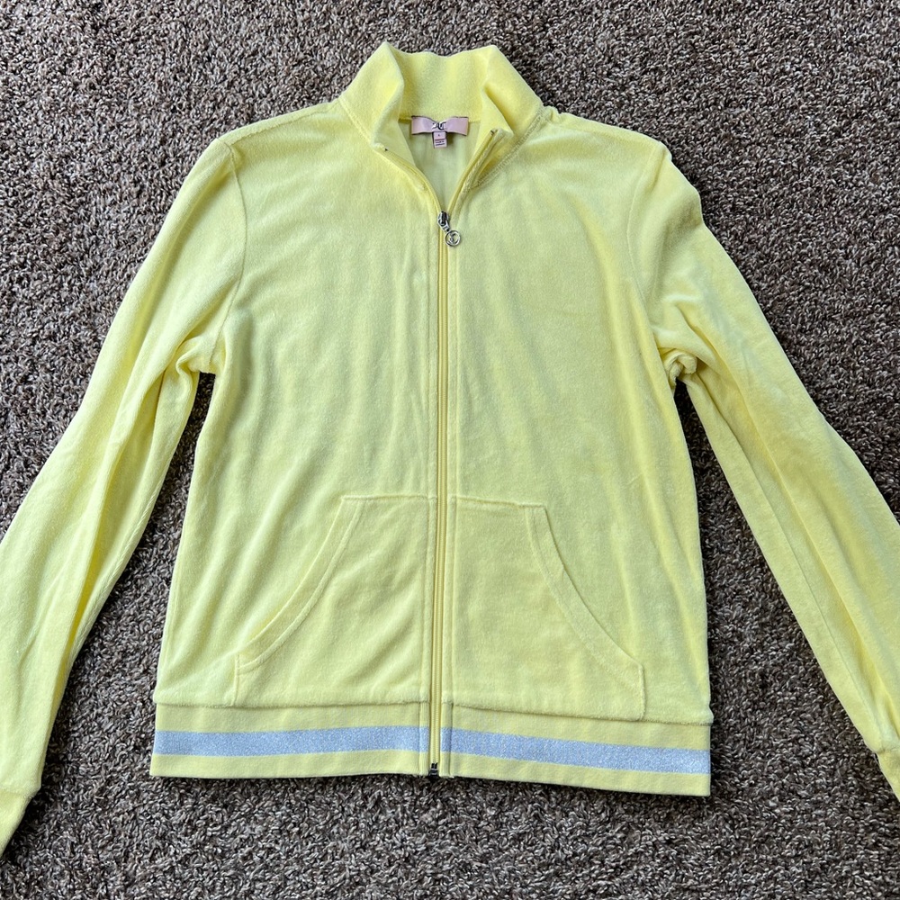 Juicy Couture Yellow Terrycloth Zip-Up Sweatshirt Size Large